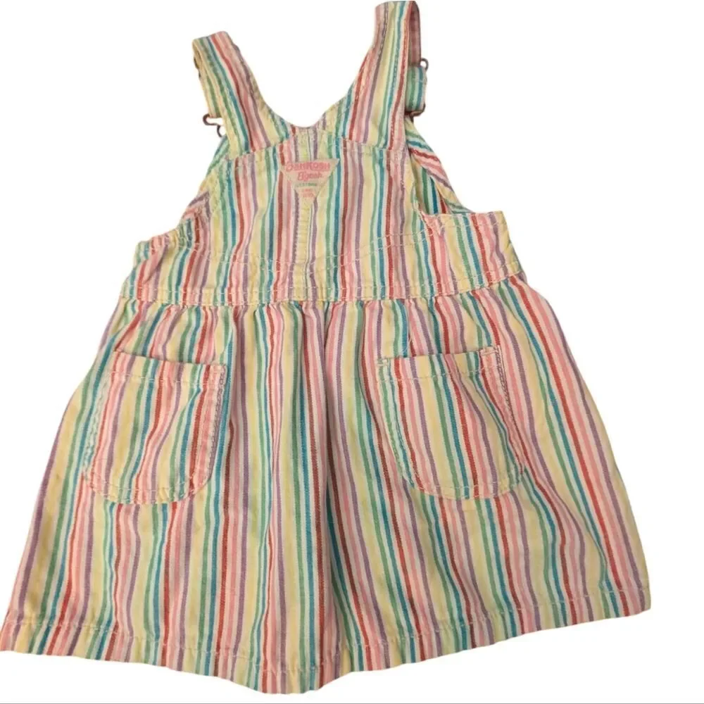 Oshkosh B'gosh Y2K Rainbow Striped Floral Embroidered Overall Dress Size‎ 18 mos
